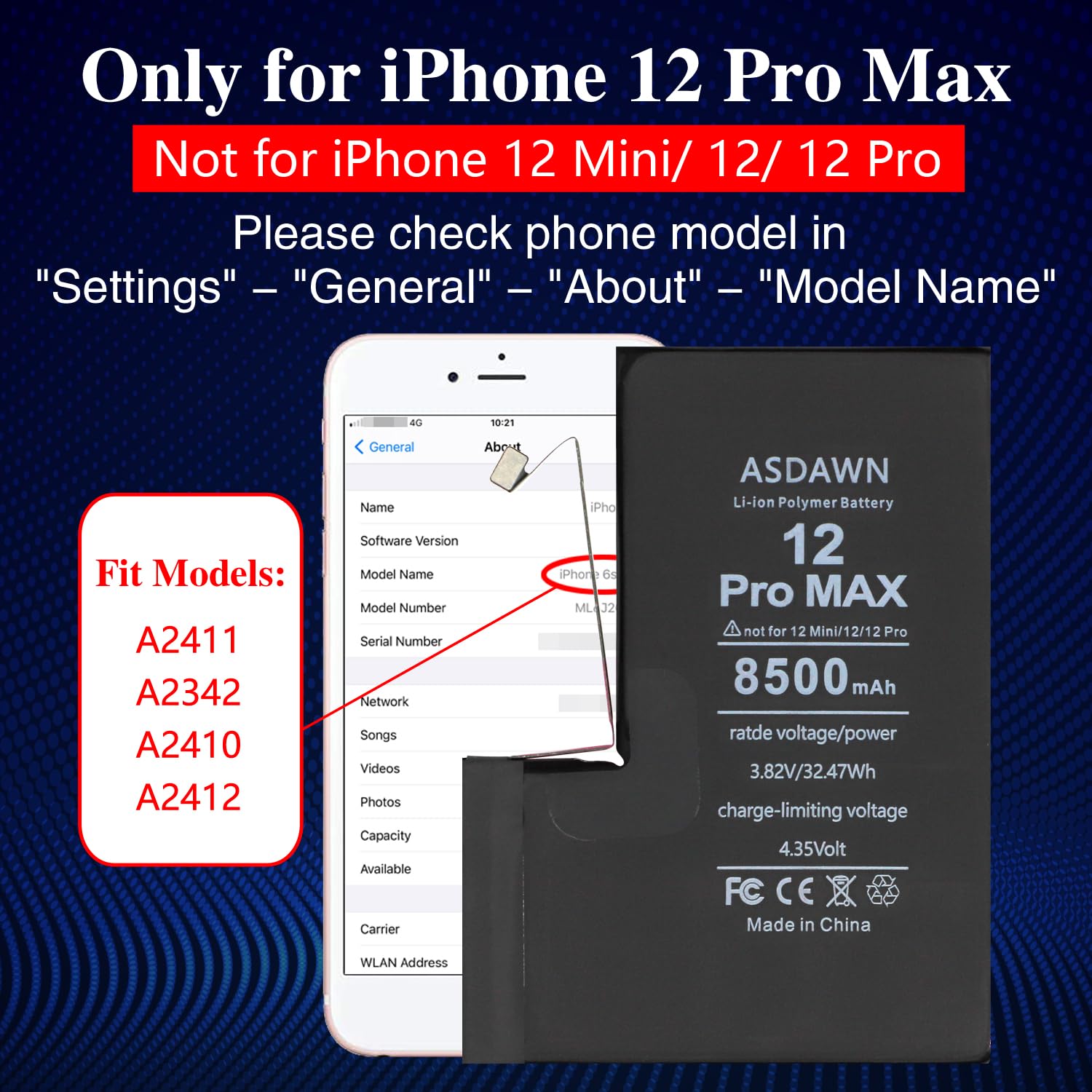 Amazon.com: ASDAWN 8500mAh Battery for iPhone 12 Pro Max (Not for